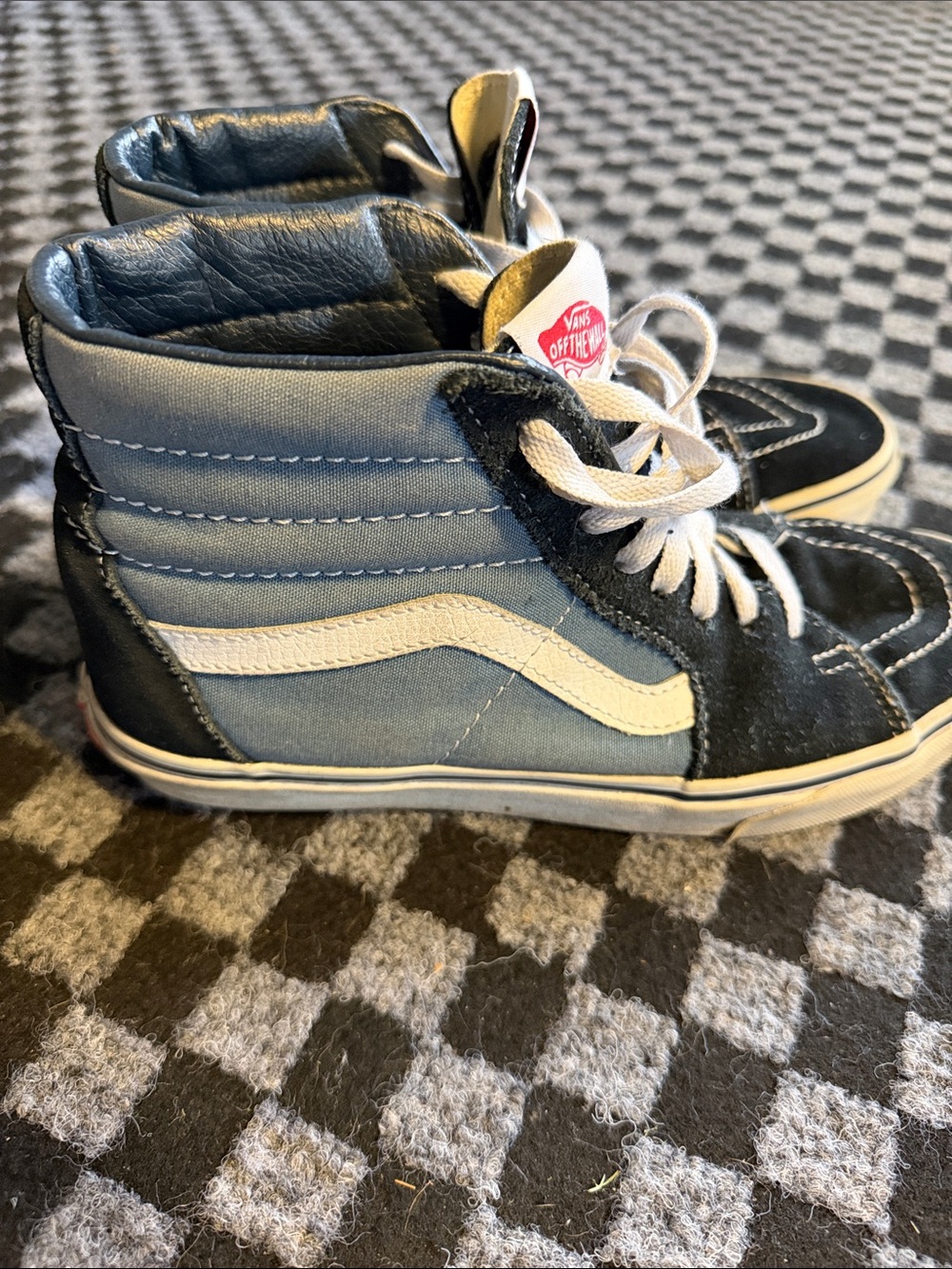 Vans Sk8-Hi High-Top Sneakers in Blue, Black, and White